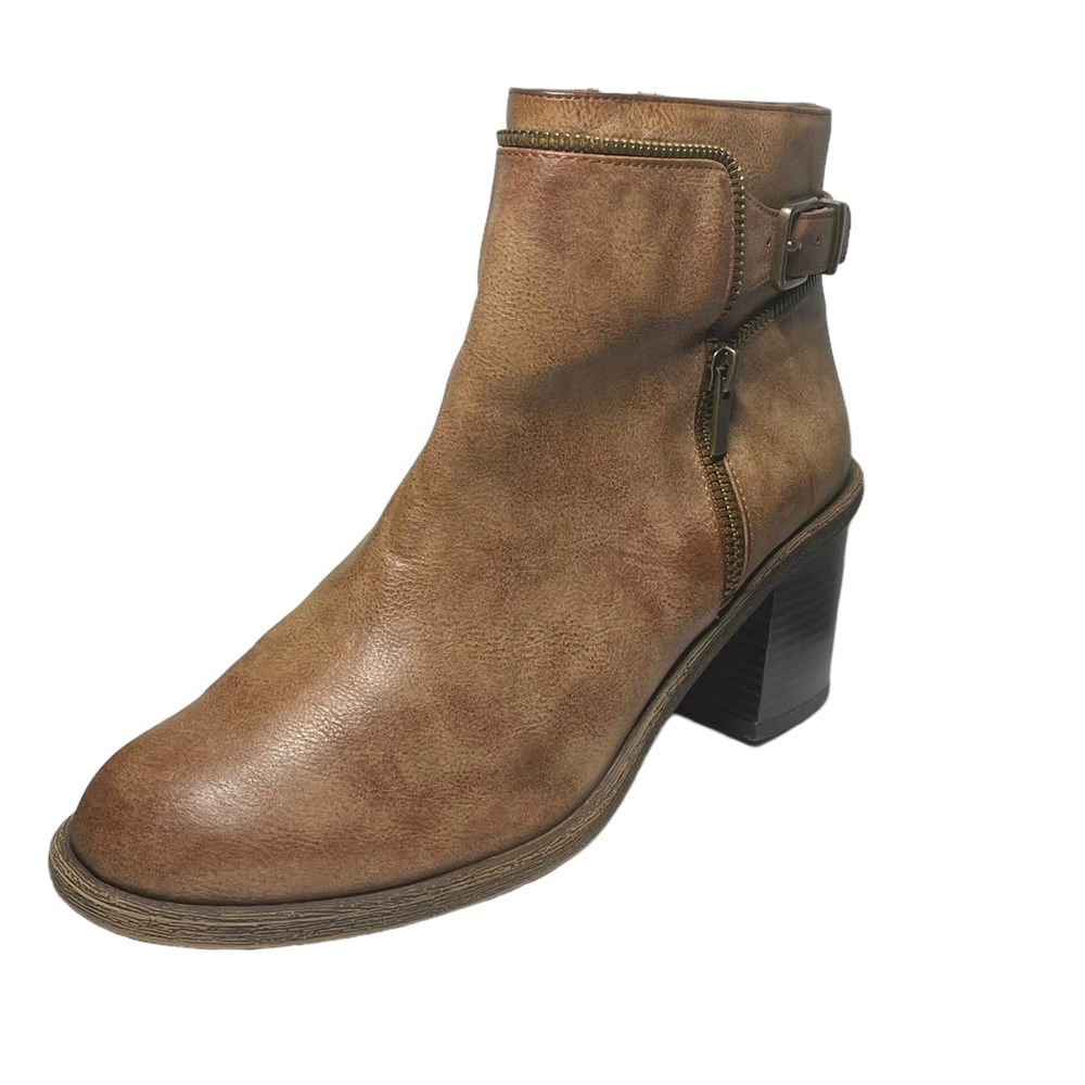 Gianni Bini Brown Ankle Boots Women Sz 9.5M 2 Sided Zip Buckle Belt Ankle Shoes